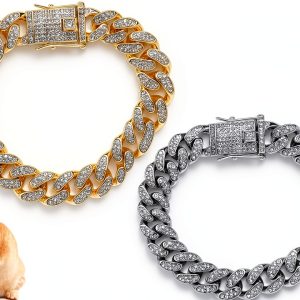 DKJEkdje Pet Chain Collar Cuban Link Rhinestone Design-0