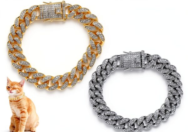 DKJEkdje Pet Chain Collar Cuban Link Rhinestone Design-0