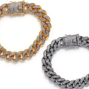 DKJEkdje Cat Chain Collar Cuban Link Rhinestones Gold Silver-0