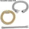 DKJEkdje Cat Chain Collar Cuban Link Rhinestones Gold Silver-4