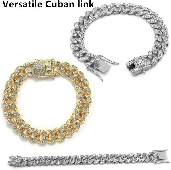 DKJEkdje Cat Chain Collar Cuban Link Rhinestones Gold Silver-4