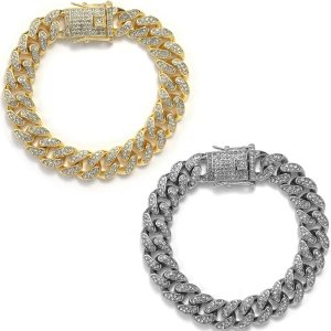 DKJEkdje Cat Collar Cuban Link Rhinestones Gold Silver-0