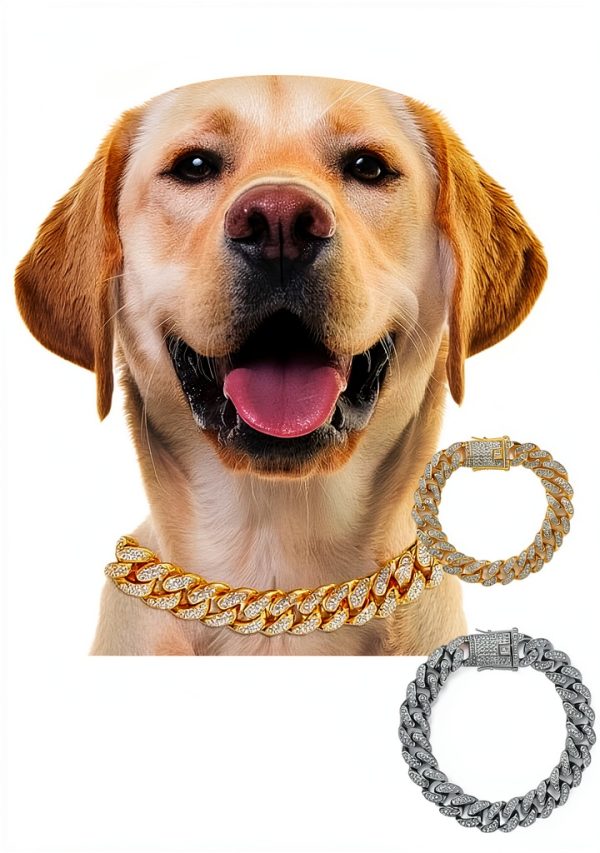DKJEkdje Cat Chain Collar Cuban Link Rhinestones Gold Silver-5