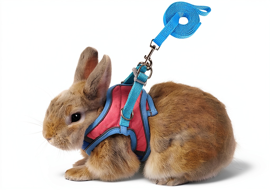 Installing SQUSIMEI Pet Harness Soft Reflective Small Animal Strap on a wooden desk