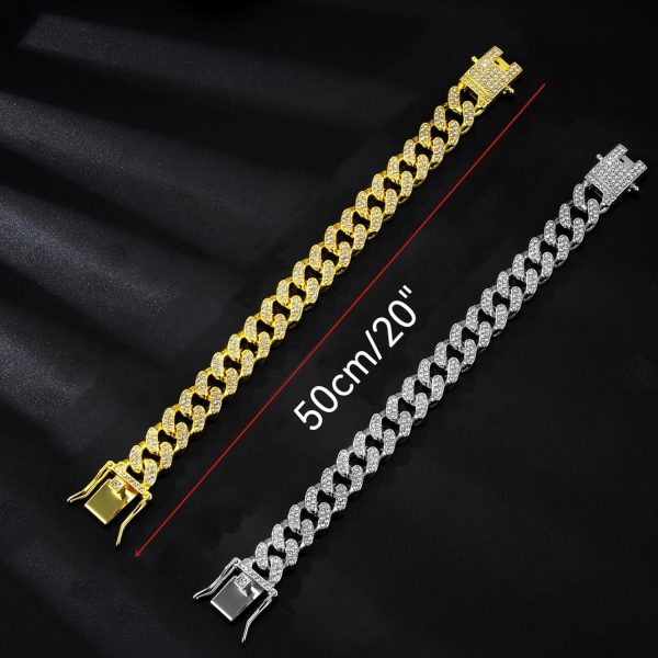 DKJEkdje Cat Collar Cuban Link Rhinestones Gold Silver-1