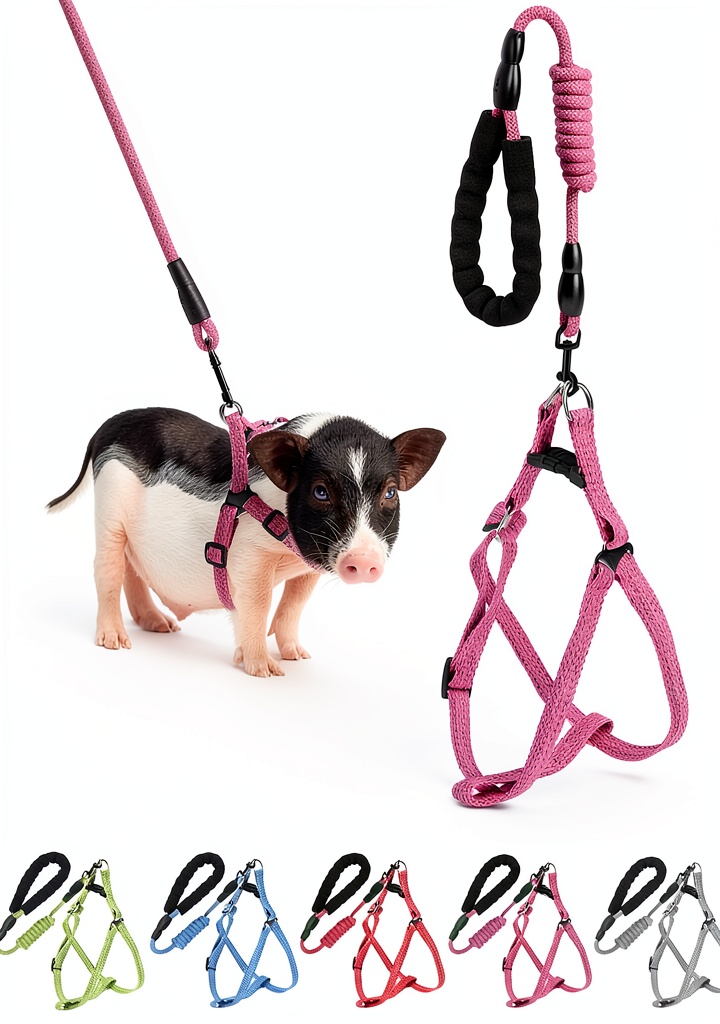 YeeBeny Mini Pig Harness fitted on a small pig outdoors