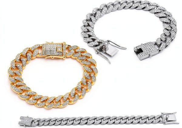 DKJEkdje Cat Chain Collar Cuban Link Rhinestones Gold Silver-4