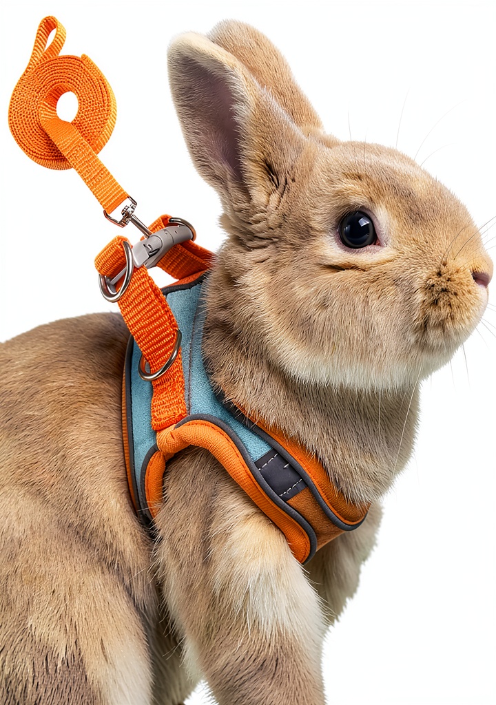 SQUSIMEI pet harness on a rabbit in an outdoor setting