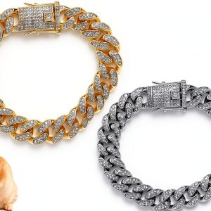 DKJEkdje Cat Collar Cuban Link Rhinestone Pet Accessory-0