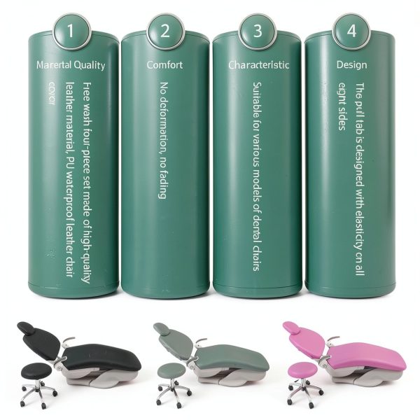 Dental Chair Covers Leather Waterproof PU Leather 4Pcs Set Pink-6
